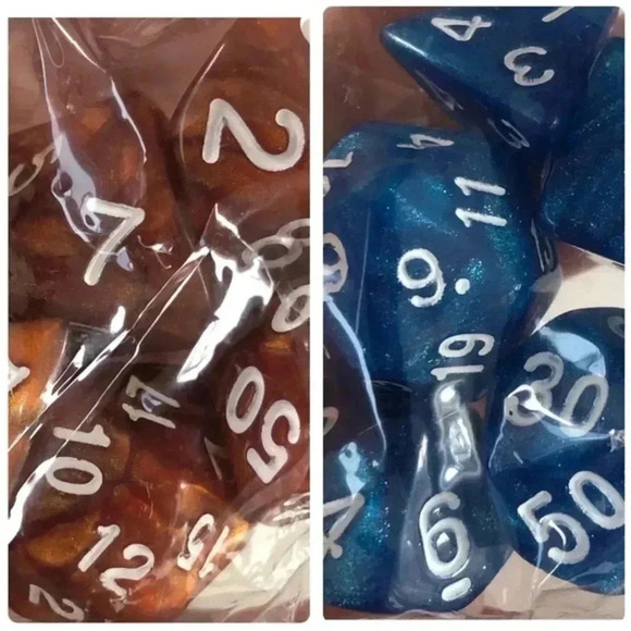Two 7 Packs D&D Dungeons and Dragons Die Dice Sets Blue & Brown - Picture 1 of 4